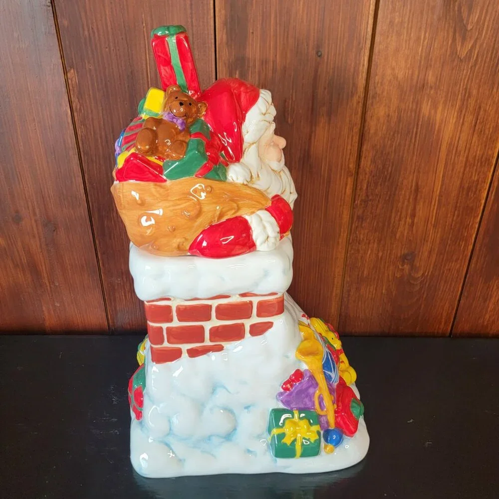 Santa Going Down Chimney Cookie Jar Ceramic Seasonal Kitchen Decor Original Pkg.